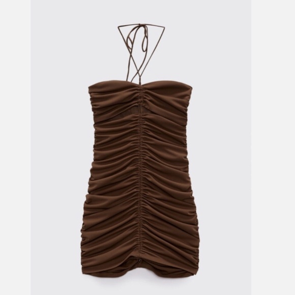 ZARA Halter Brown Mini Dress - Picture 2 of 5